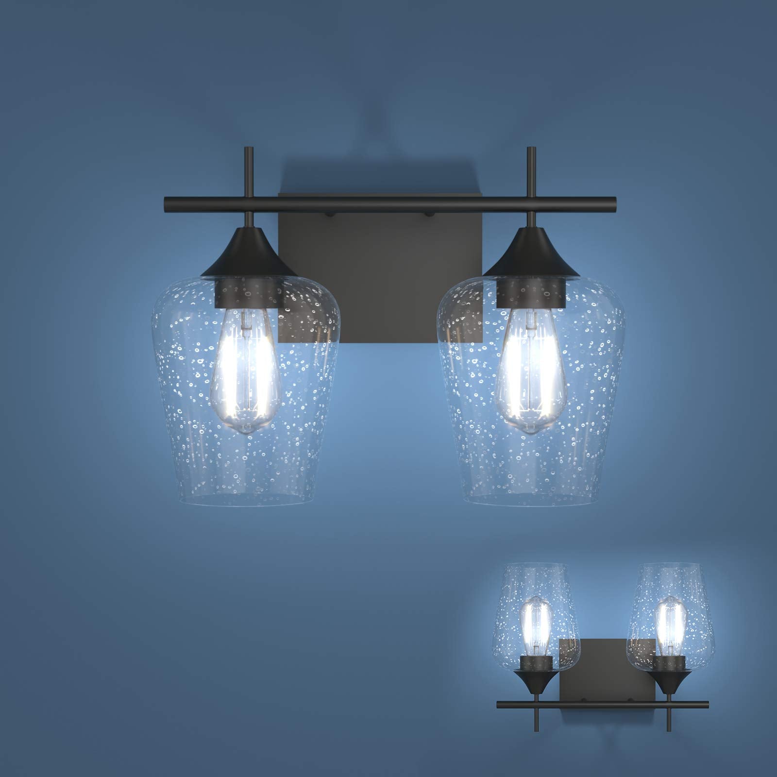 Tangkula 2-Light Wall Sconce, Industrial Vanity Light Fixture with Clear Seeded Glass Lampshade